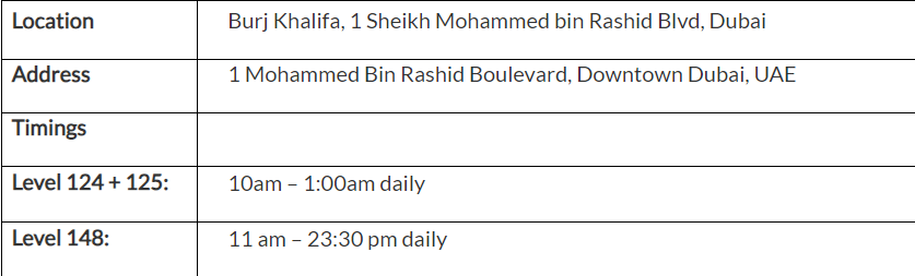 Burj Khalifa Timing